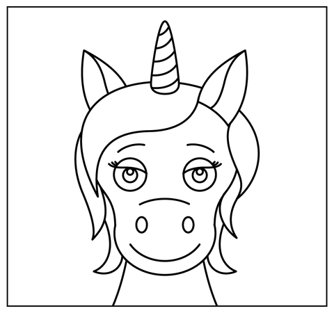 Cartoon Unicorn Selfie Coloring Page